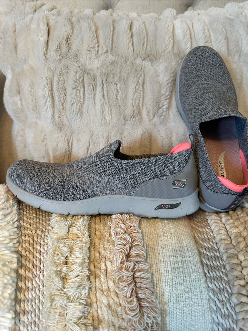 Skechers Slip-On Arch Fit Sneakers in Gray with Pink Lining